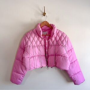 Miss Selfridge Rhinestone Pink Puffer Jacket
